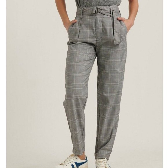 Lucky Brand Pants - Lucky Brand Womens Size 12 31W Plaid Austin Pants  Belted Black White High Rise